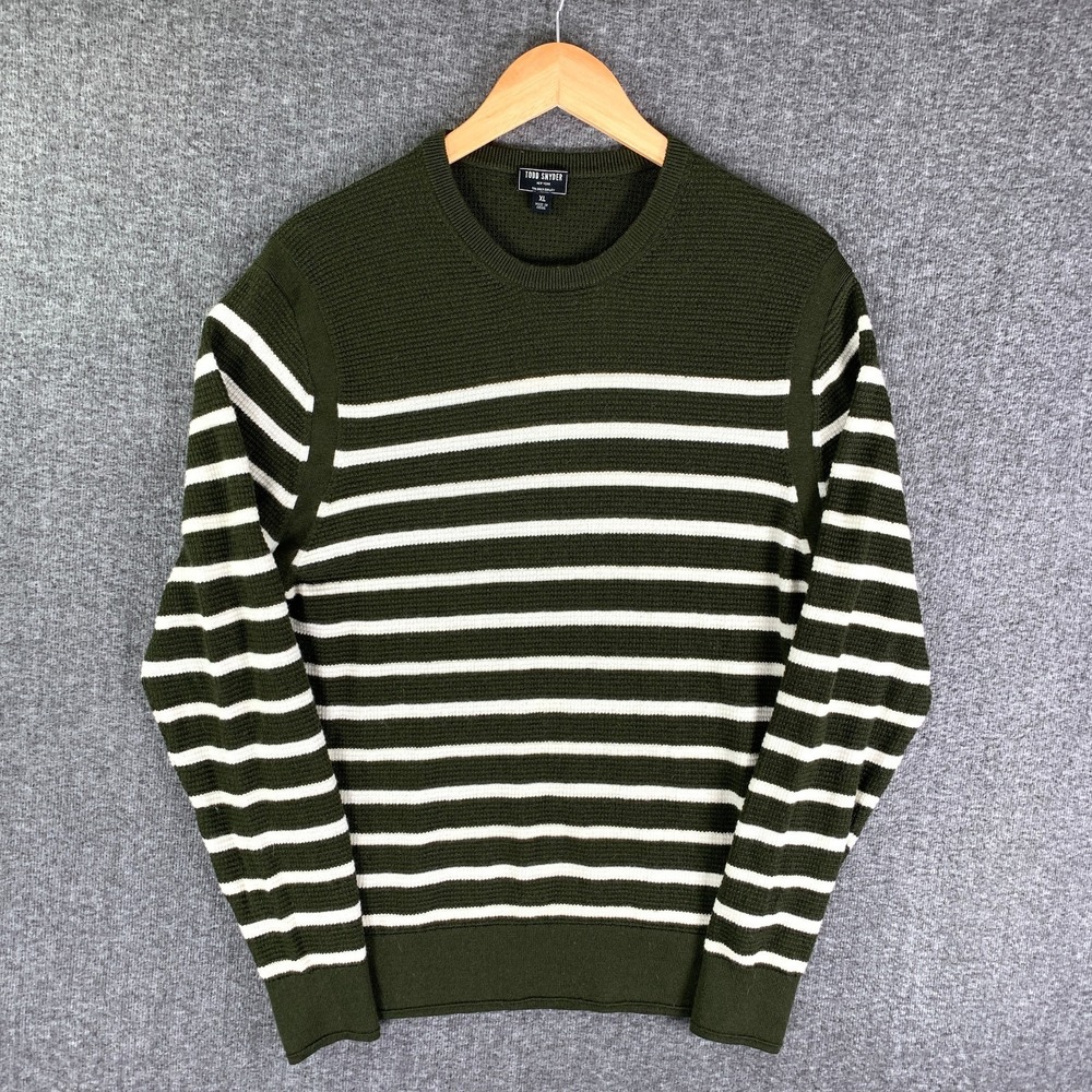 Todd Snyder Olive and Cream Striped Crewneck Sweater